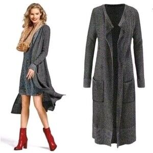 Cabi Lara Duster Cardigan Womens Size XL Style 3166 Gray Knit Pockets Open Front